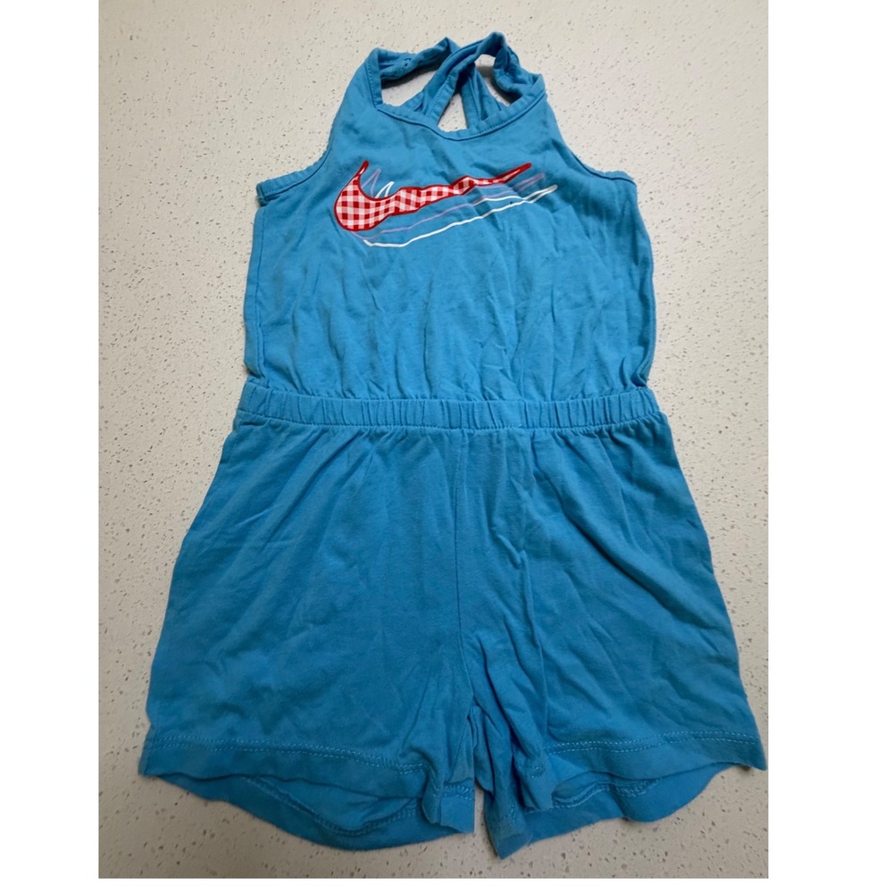 Nike Girls Blue Halter Romper Gingham Swoosh Size 4 XS K318-F85